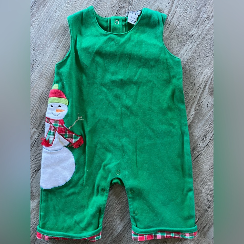 Hartstrings Festive Green Baby Romper with embroidered snowman